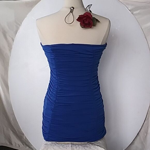 Royal Blue Ruched Form Fitting Mini Bodycon Prom Dress - Picture 5 of 9